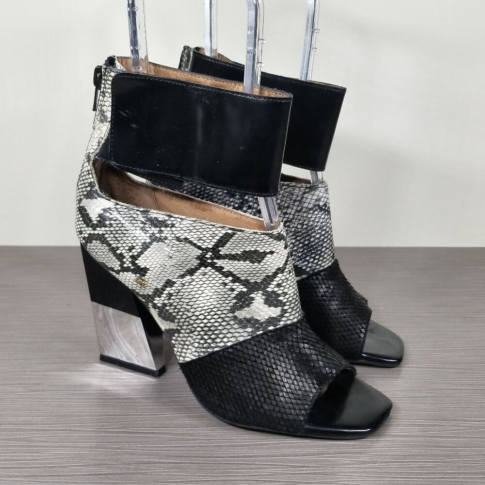 Jeffrey Campbell Block Heel Sandals, Snakeskin & Patent Leather, Womens Size 8